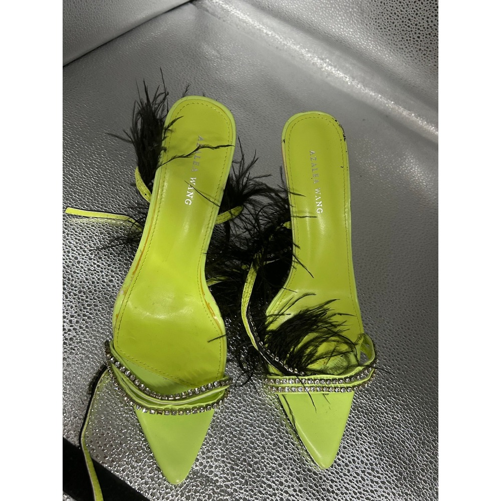 Azalea Wang Neon Lime Green Feather Rhinestone Pointed Toe Wrap Pumps Mens 11